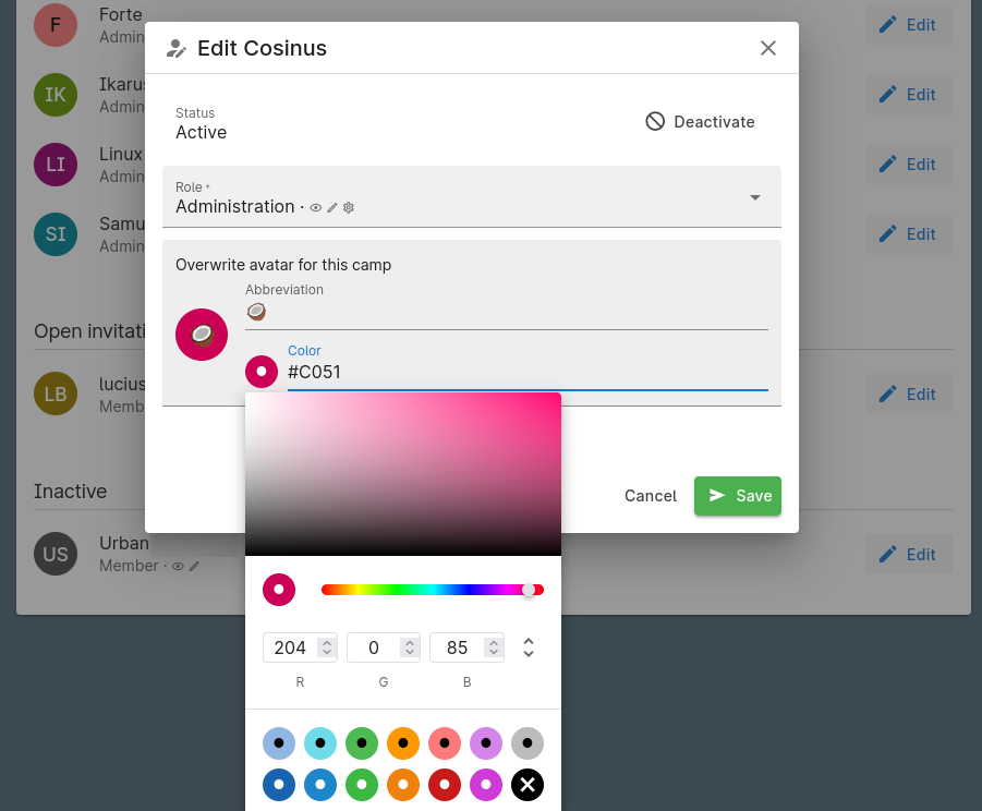 Adjust colors and initials for collaborators