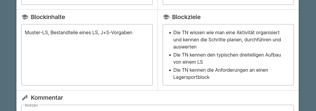 Blockziele und Blockinhalte